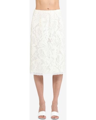 N°21 Floral-appliqué Skirt - White