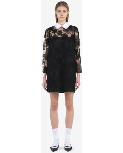 N°21 Floral-embroidered Dress - Black