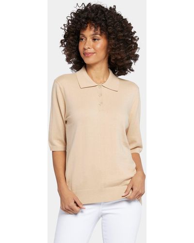 NYDJ Elbow Sleeve Polo Sweater In Cashmere - White