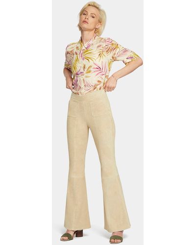 NYDJ Stretch Suede Flared Pants In Warm Sand - Brown