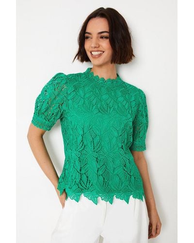 Oasis Lace Puff Sleeve Top - Green