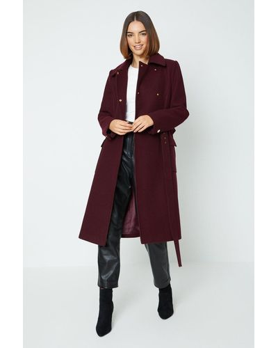 Oasis Wool Look Belted Popper Button Coat - Red