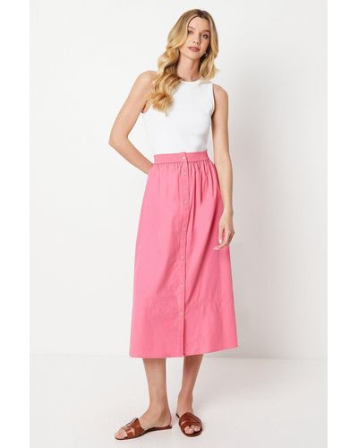 Oasis Cotton Poplin Button Through Midi Skirt - Pink