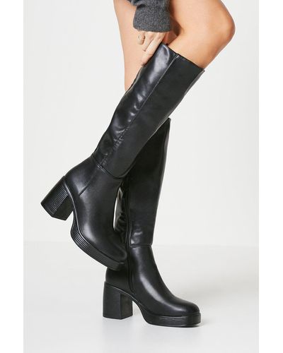 Oasis Jennifer High Block Heel Platform Knee High Boots - Black