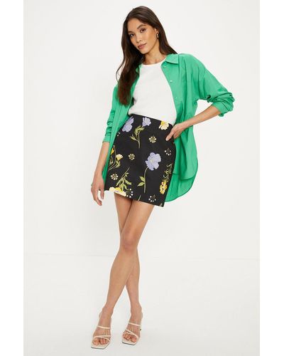 Oasis Petite Floral Printed Cotton Mini Skirt - Green