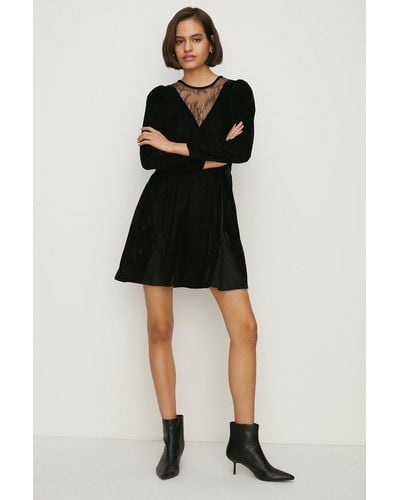 Oasis Lace Mix Velvet Skater Dress - Black