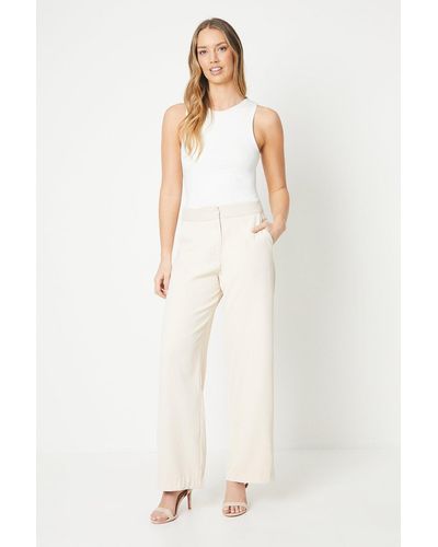 Oasis Contrast Waistband Wide Leg Trouser - White