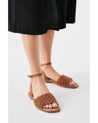 Oasis Macrame Flat Sandals - Black