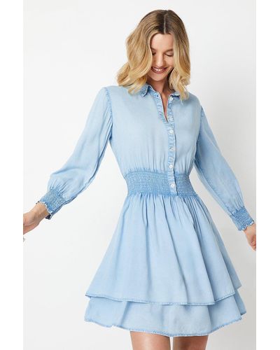 Oasis Garment Dye Mini Shirt Dress - Blue