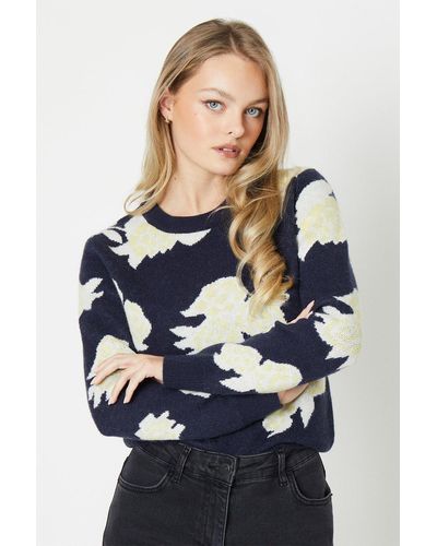 Oasis Floral Jacquard Knitted Jumper - Blue