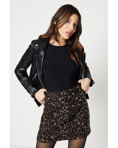 Oasis Leopard Brushed Pelmet Short Skirt - Black