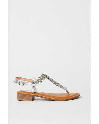 Oasis Babs Jewelled T Bar Flat Sandals - White