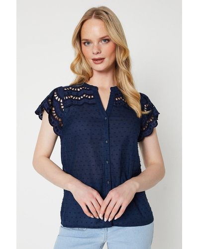 Oasis Dobby Textured Blouse - Blue