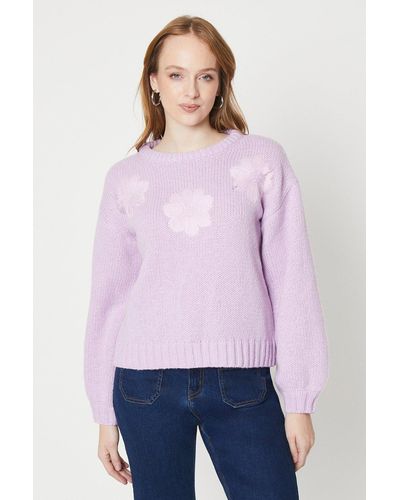 Oasis Hand Embroidered Wool Mix Blouson Sleeve Jumper - Purple