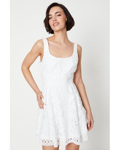 Oasis Occasion Lace Strappy Tiered Mini Dress - White