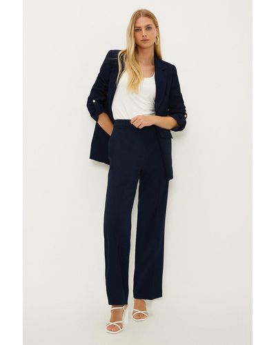 Oasis Pin Stitch Crepe Straight Leg Tailored Trousers - Blue