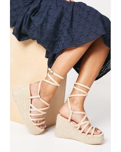Oasis Krissy Multi Strap High Espadrille Covered Wedges - Blue