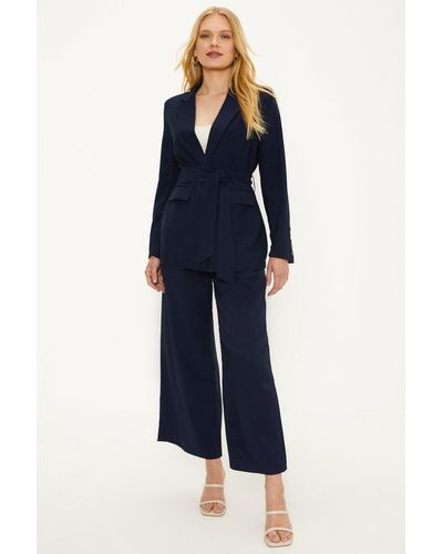 Oasis Belted Cropped Trouser - Blue