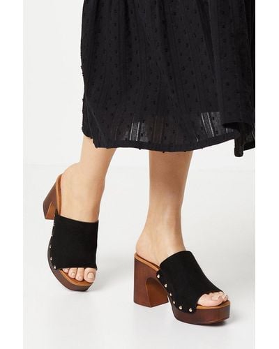 Oasis Gia Studded Wood Effect Platform Block Heel Mule Sandals - Black