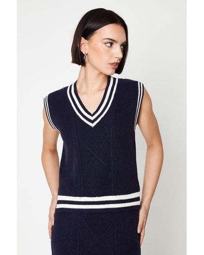 Oasis Tipped Edge Cable Knit Jumper Vest - Blue