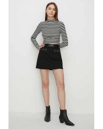 Oasis Premium Ponte Quilted Patch Pocket Skirt - Black