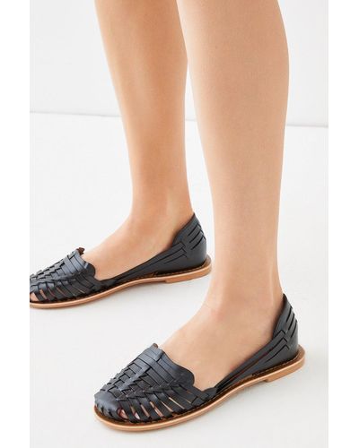Oasis Leather Woven Flat Sandals - Black