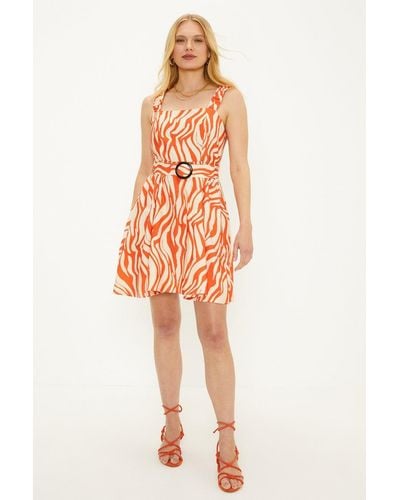 Oasis Zebra Ruched Strap Belted Mini Dress - Multicolour
