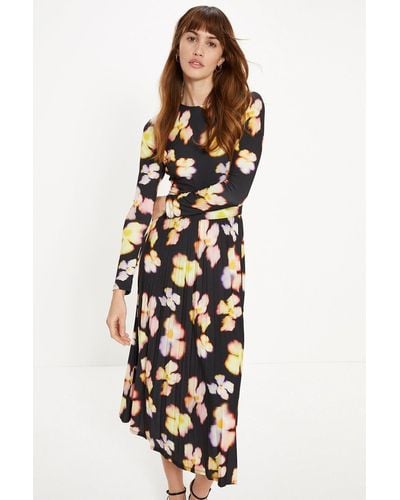 Oasis Slinky Jersey Floral Pleated Midi Dress - White