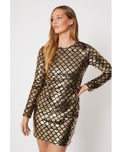 Oasis Diamond Velvet Sequin Bodycon Mini Dress - Metallic