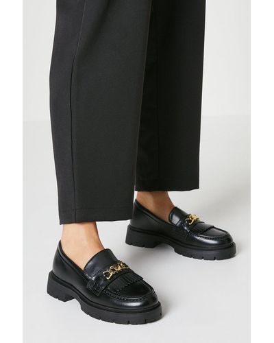 Oasis Bianca Metal Chain Trim Fringed Chunky Loafers - Black
