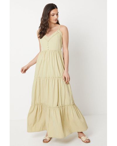 Oasis Button Down Tiered Strappy Maxi Dress - Natural