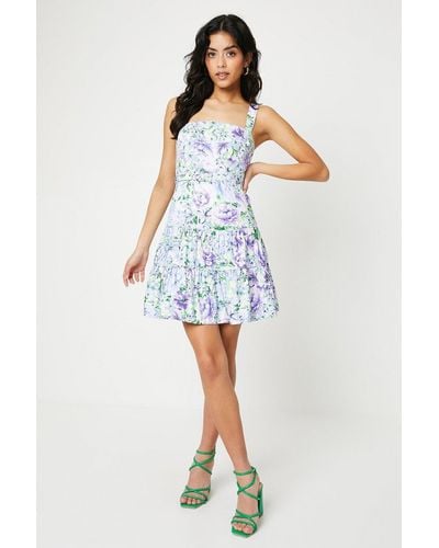 Oasis Petite Occasion Floral Strappy Belted Mini Dress - Blue