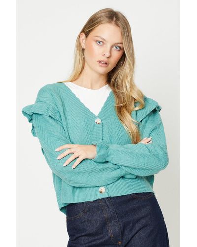 Oasis Scallop Edge Frill Detail Cardigan - Blue