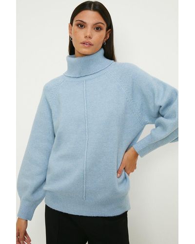 Oasis Cosy Roll Neck Seam Details Jumper - Blue