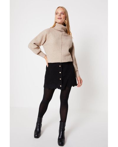 Oasis Cord Scallop Edge Button Through Mini Skirt - Natural