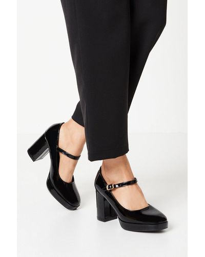 Oasis Vera Patent Platform Mary Jane High Block Heel Court Shoes - Black