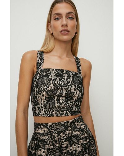 Oasis Bonded Lace Strappy Crop Top - Black