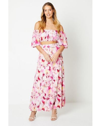 Oasis Occasion Floral Print Co-ord Crop Top - Pink