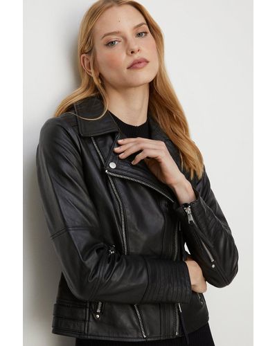 Oasis Leather Detail Biker Jacket - Black