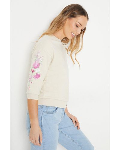 Oasis Floral Embroidered Short Sleeve Sweatshirt - White