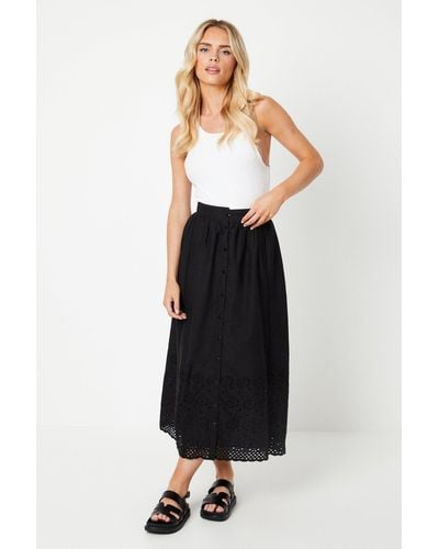 Oasis Petite Broderie Scallop Maxi Skirt - Black