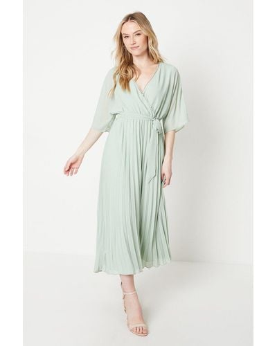 Oasis Occasion Kimono Sleeve Pleated Midi Dress - Green