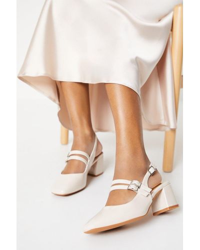 Oasis Vivian Slingback Double Strap Square Toe Mary Jane Courts - White