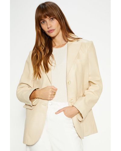 Oasis Real Leather Single Breasted Boyfriend Blazer - Natural