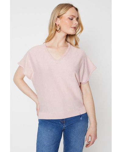 Oasis Slouchy V Neck Knitted Tee - White
