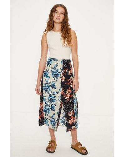 Oasis Mixed All Over Floral Spot Printed Skirt - Blue
