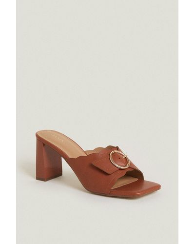 Oasis Scallop Detail Heeled Mules - Brown