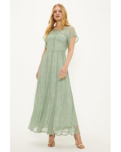 Oasis Premium Delicate Lace Maxi Bridesmaids Dress - Green