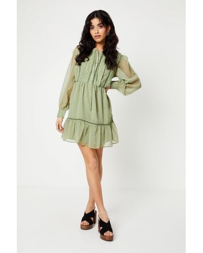 Oasis Petite Dobby Scallop Trim Detail Mini Dress - Green