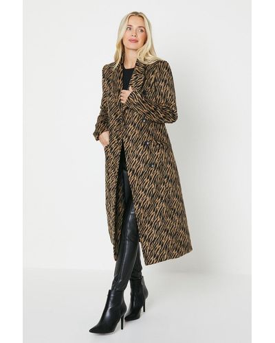 Oasis Petite Animal Zebra Double Breasted Midi Coat - Natural